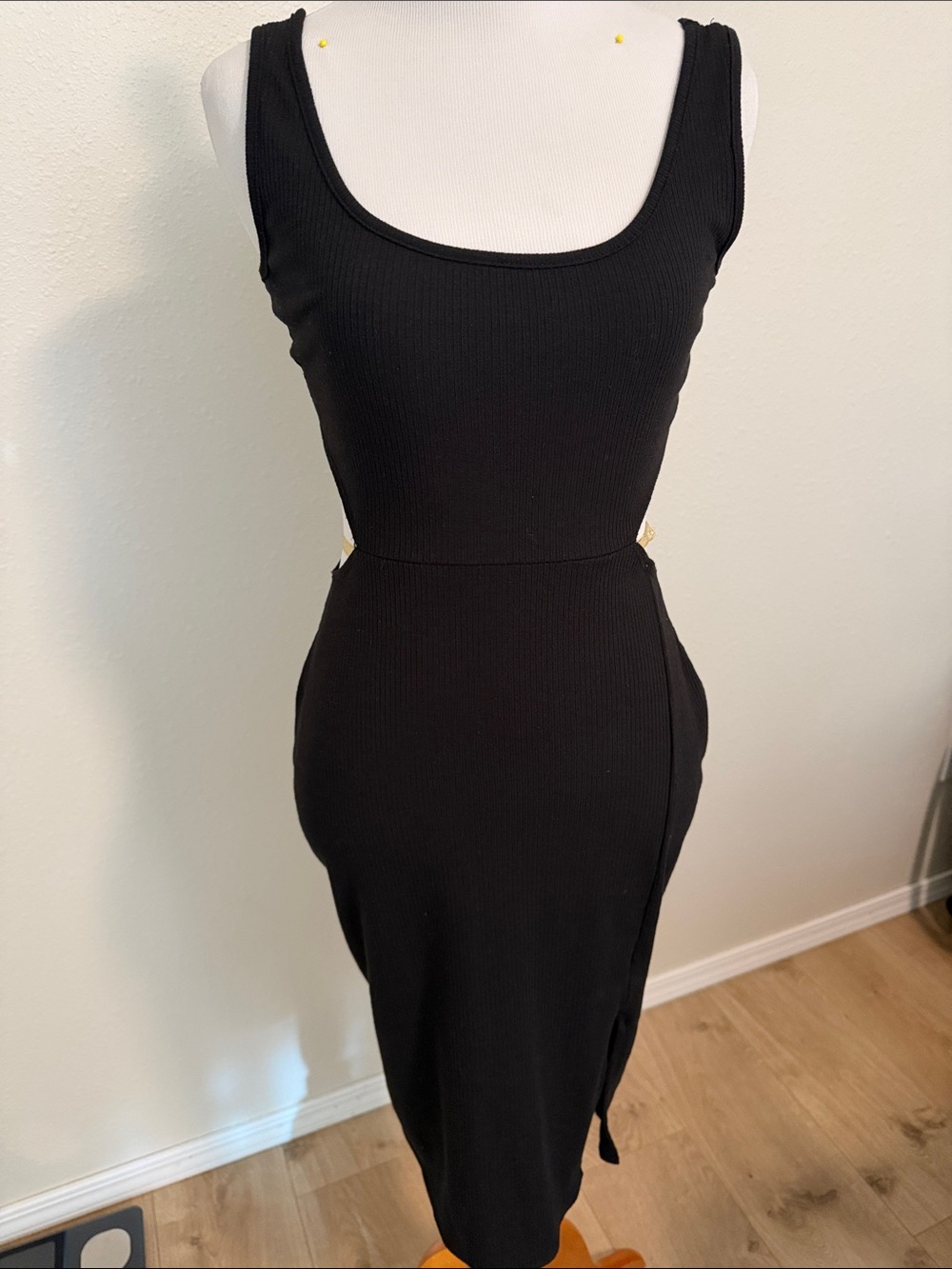 See You Monday Black Ribbed Scoop Midi Dress